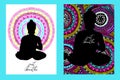 Two cards with mandala ornaments and Buddha silhouette Royalty Free Stock Photo